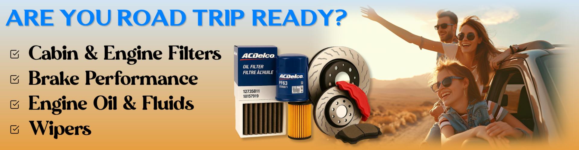  Road trip ready auto parts including AC Delco oil filter, air filters, brake rotors and pads with checklist for filters, brakes, engine oil and wipers, Diesel Auto Electric Halifax" title="Are You Road Trip Ready? Auto Parts in Halifax – Diesel Auto Electric